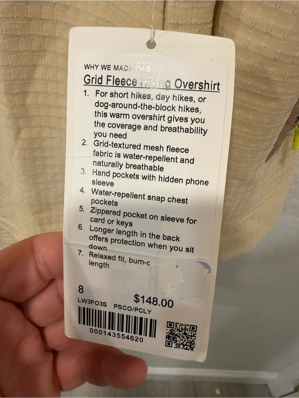 Lululemon Jacket Women Sz 8 beige Grid Fleece Hiking Overshirt Snap Pocket Trail - Picture 6 of 7